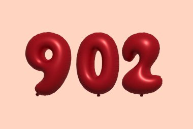 3D gerçekçi metalik hava balonundan yapılmış 902 numara balon. Satılık parti dekorasyonu için 3 boyutlu kırmızı helyum balonları, kutlama yıldönümü, düğün tatili. Vektör illüstrasyonu