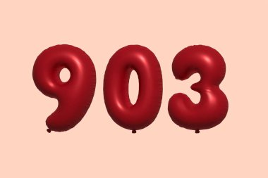 3D gerçekçi metalik hava balonundan yapılmış 903 numara balon. Satılık parti dekorasyonu için 3 boyutlu kırmızı helyum balonları, kutlama yıldönümü, düğün tatili. Vektör illüstrasyonu