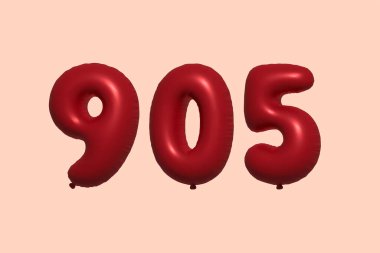 3D gerçekçi metalik hava balonundan yapılmış 905 numara balon. Satılık parti dekorasyonu için 3 boyutlu kırmızı helyum balonları, kutlama yıldönümü, düğün tatili. Vektör illüstrasyonu