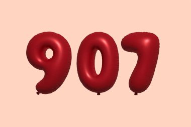 3D gerçekçi metalik hava balonundan yapılmış 907 numara balon. Satılık parti dekorasyonu için 3 boyutlu kırmızı helyum balonları, kutlama yıldönümü, düğün tatili. Vektör illüstrasyonu