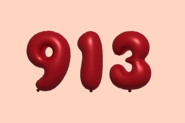 3D gerçekçi metalik hava balonundan yapılmış 9133 boyutlu balon. Satılık parti dekorasyonu için 3 boyutlu kırmızı helyum balonları, kutlama yıldönümü, düğün tatili. Vektör illüstrasyonu