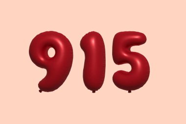 3D gerçekçi metalik hava balonundan yapılmış 915 numara balon. Satılık parti dekorasyonu için 3 boyutlu kırmızı helyum balonları, kutlama yıldönümü, düğün tatili. Vektör illüstrasyonu