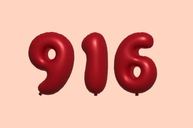 3D gerçekçi metalik hava balonundan yapılmış 9163 boyutlu balon. Satılık parti dekorasyonu için 3 boyutlu kırmızı helyum balonları, kutlama yıldönümü, düğün tatili. Vektör illüstrasyonu