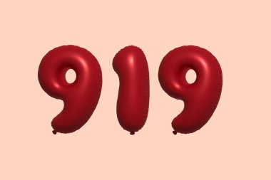 3D gerçekçi metalik hava balonundan yapılmış 919 numara balon. Satılık parti dekorasyonu için 3 boyutlu kırmızı helyum balonları, kutlama yıldönümü, düğün tatili. Vektör illüstrasyonu