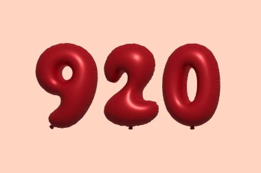 3D gerçekçi metalik hava balonundan yapılmış 920 numara balon. Satılık parti dekorasyonu için 3 boyutlu kırmızı helyum balonları, kutlama yıldönümü, düğün tatili. Vektör illüstrasyonu