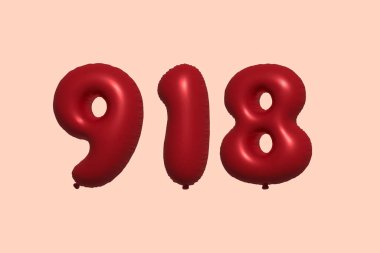 3D gerçekçi metalik hava balonundan yapılmış 918 numara balon. Satılık parti dekorasyonu için 3 boyutlu kırmızı helyum balonları, kutlama yıldönümü, düğün tatili. Vektör illüstrasyonu