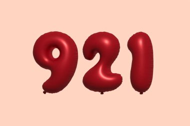 3D gerçekçi metalik hava balonundan yapılmış 923d numaralı balon. Satılık parti dekorasyonu için 3 boyutlu kırmızı helyum balonları, kutlama yıldönümü, düğün tatili. Vektör illüstrasyonu