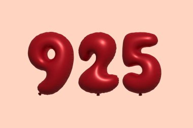 3D gerçekçi metalik hava balonundan yapılmış 925 numara balon. Satılık parti dekorasyonu için 3 boyutlu kırmızı helyum balonları, kutlama yıldönümü, düğün tatili. Vektör illüstrasyonu