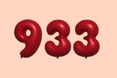 3D gerçekçi metalik hava balonundan yapılmış 933 numara balon. Satılık parti dekorasyonu için 3 boyutlu kırmızı helyum balonları, kutlama yıldönümü, düğün tatili. Vektör illüstrasyonu