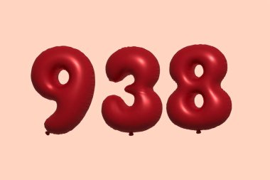 3D gerçekçi metalik hava balonundan yapılmış 938 numara balon. Satılık parti dekorasyonu için 3 boyutlu kırmızı helyum balonları, kutlama yıldönümü, düğün tatili. Vektör illüstrasyonu