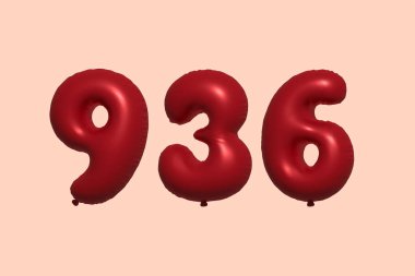 3D gerçekçi metalik hava balonundan yapılmış 936 numara balon. Satılık parti dekorasyonu için 3 boyutlu kırmızı helyum balonları, kutlama yıldönümü, düğün tatili. Vektör illüstrasyonu
