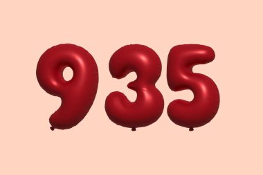 3D 935 numaralı balon gerçekçi metalik hava balonundan yapılmıştır. Satılık parti dekorasyonu için 3 boyutlu kırmızı helyum balonları, kutlama yıldönümü, düğün tatili. Vektör illüstrasyonu