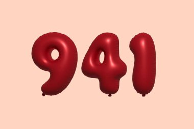3D gerçekçi metalik hava balonundan yapılmış 943d numaralı balon. Satılık parti dekorasyonu için 3 boyutlu kırmızı helyum balonları, kutlama yıldönümü, düğün tatili. Vektör illüstrasyonu
