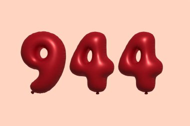 3D gerçekçi metalik hava balonundan yapılmış 944 numara balon. Satılık parti dekorasyonu için 3 boyutlu kırmızı helyum balonları, kutlama yıldönümü, düğün tatili. Vektör illüstrasyonu