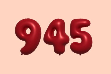 3D gerçekçi metalik hava balonundan yapılmış 945 numara balon. Satılık parti dekorasyonu için 3 boyutlu kırmızı helyum balonları, kutlama yıldönümü, düğün tatili. Vektör illüstrasyonu
