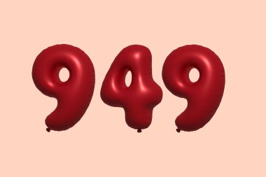 3D gerçekçi metalik hava balonundan yapılmış 949 numara balon. Satılık parti dekorasyonu için 3 boyutlu kırmızı helyum balonları, kutlama yıldönümü, düğün tatili. Vektör illüstrasyonu