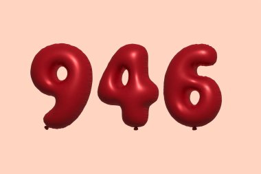 3D gerçekçi metalik hava balonundan yapılmış 946 numara balon. Satılık parti dekorasyonu için 3 boyutlu kırmızı helyum balonları, kutlama yıldönümü, düğün tatili. Vektör illüstrasyonu