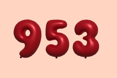 3D gerçekçi metalik hava balonundan yapılmış 953 numara balon. Satılık parti dekorasyonu için 3 boyutlu kırmızı helyum balonları, kutlama yıldönümü, düğün tatili. Vektör illüstrasyonu
