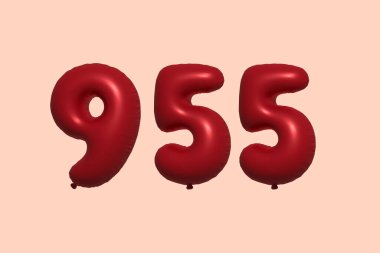 3D gerçekçi metalik hava balonundan yapılmış 955 numara balon. Satılık parti dekorasyonu için 3 boyutlu kırmızı helyum balonları, kutlama yıldönümü, düğün tatili. Vektör illüstrasyonu
