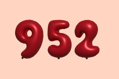 3D gerçekçi metalik hava balonundan yapılmış 952 numara balon. Satılık parti dekorasyonu için 3 boyutlu kırmızı helyum balonları, kutlama yıldönümü, düğün tatili. Vektör illüstrasyonu
