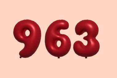 3D gerçekçi metalik hava balonundan yapılmış 963 numara balon. Satılık parti dekorasyonu için 3 boyutlu kırmızı helyum balonları, kutlama yıldönümü, düğün tatili. Vektör illüstrasyonu