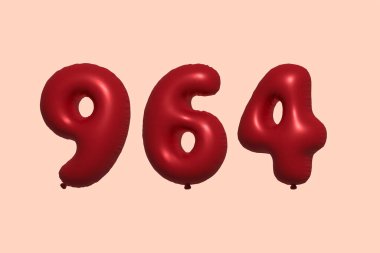 3D gerçekçi metalik hava balonundan yapılmış 964 numara balon. Satılık parti dekorasyonu için 3 boyutlu kırmızı helyum balonları, kutlama yıldönümü, düğün tatili. Vektör illüstrasyonu