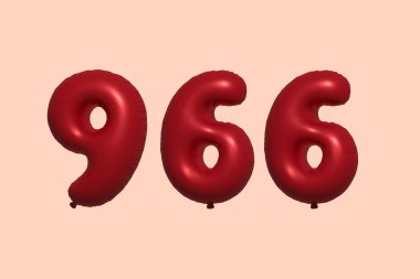 3D gerçekçi metalik hava balonundan yapılmış 966 3D numaralı balon. Satılık parti dekorasyonu için 3 boyutlu kırmızı helyum balonları, kutlama yıldönümü, düğün tatili. Vektör illüstrasyonu