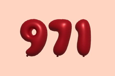 3D gerçekçi metalik hava balonundan yapılmış 973d numaralı balon. Satılık parti dekorasyonu için 3 boyutlu kırmızı helyum balonları, kutlama yıldönümü, düğün tatili. Vektör illüstrasyonu