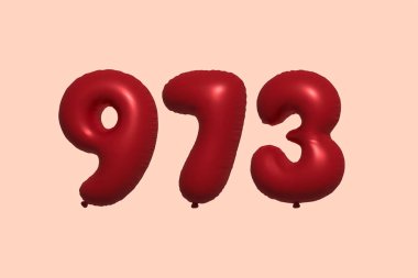 3D gerçekçi metalik hava balonundan yapılmış 973 numara balon. Satılık parti dekorasyonu için 3 boyutlu kırmızı helyum balonları, kutlama yıldönümü, düğün tatili. Vektör illüstrasyonu