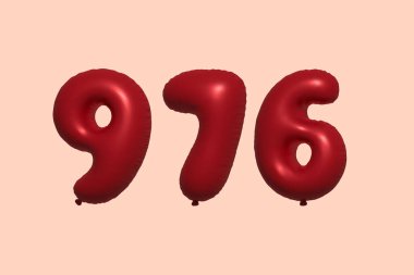 3D gerçekçi metalik hava balonundan yapılmış 976 numara balon. Satılık parti dekorasyonu için 3 boyutlu kırmızı helyum balonları, kutlama yıldönümü, düğün tatili. Vektör illüstrasyonu
