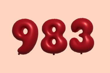 3D gerçekçi metalik hava balonundan yapılmış 983 numara balon. Satılık parti dekorasyonu için 3 boyutlu kırmızı helyum balonları, kutlama yıldönümü, düğün tatili. Vektör illüstrasyonu