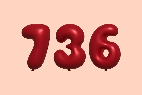 736 Zahlenballon Aus Realistischem Metallluftballon Rendering Red Helium Luftballons Zum — Stockvektor