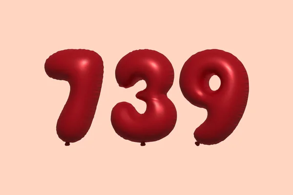739 Zahlenballon Aus Realistischem Metallluftballon Rendering Red Helium Luftballons Zum — Stockvektor