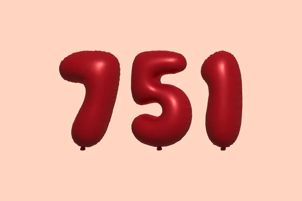751 Aantal Ballon Gemaakt Van Realistische Metalen Luchtballon Rendering Rode — Stockvector