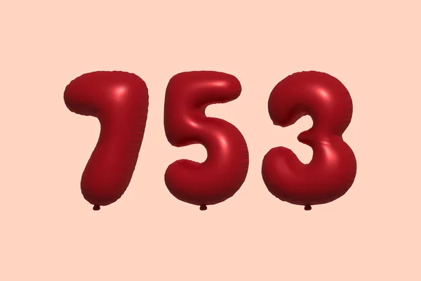 Balon Numer 753 Wykonany Realistycznego Metalicznego Balonu Renderingu Powietrza Czerwony — Wektor stockowy