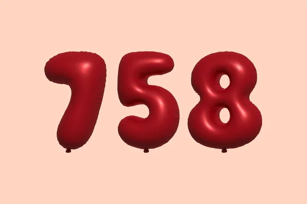 758 Nummerballong Tillverkad Realistisk Metallisk Luftballong Rendering Red Helium Ballonger — Stock vektor