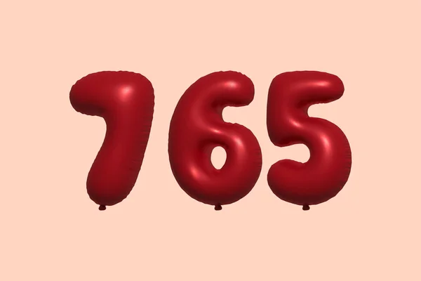 765 Nummerballong Tillverkad Realistisk Metallisk Luftballong Rendering Red Helium Ballonger — Stock vektor