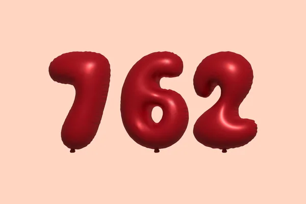 762 Nummerballong Tillverkad Realistisk Metallisk Luftballong Rendering Red Helium Ballonger — Stock vektor