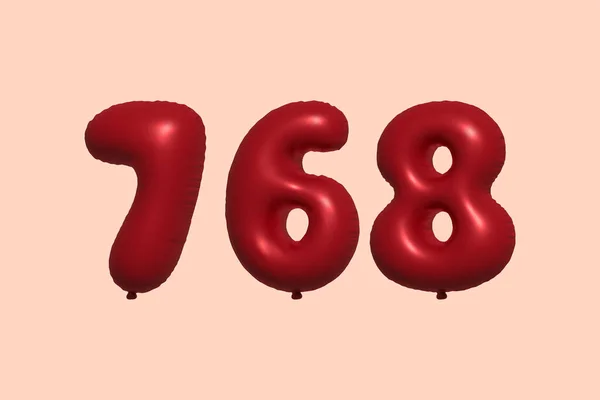 768 Zahlenballon Aus Realistischem Metallluftballon Rendering Red Helium Luftballons Zum — Stockvektor