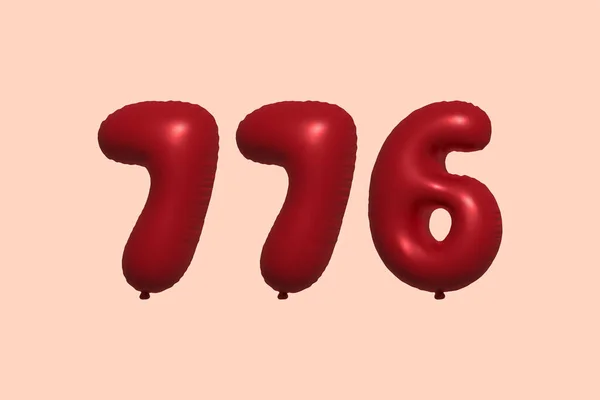 776 Nummerballong Tillverkad Realistisk Metallisk Luftballong Rendering Red Helium Ballonger — Stock vektor