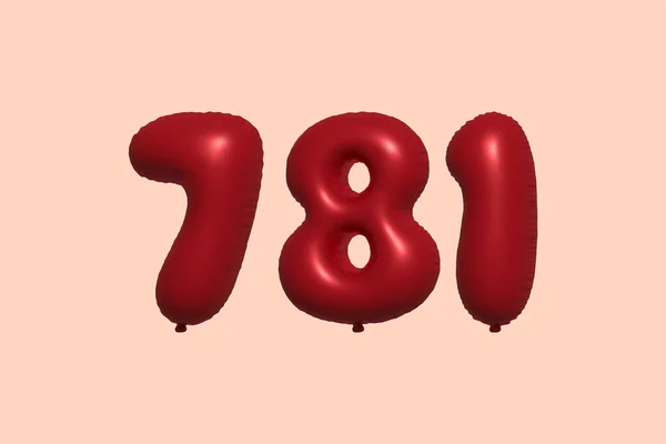 781 Number Balloon Made Realistic Metallic Air Balloon Rendering Red — Stock Vector