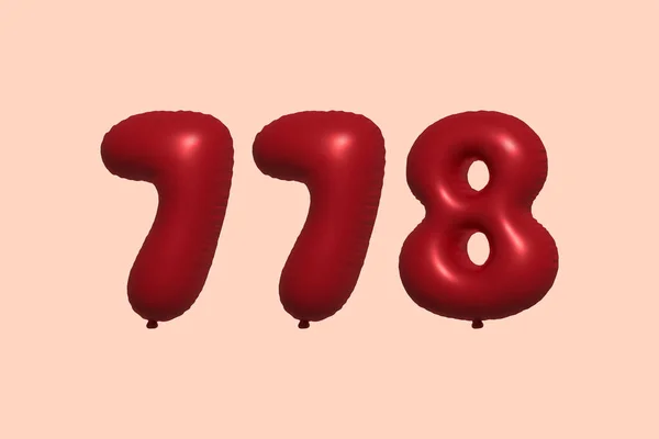 778 Nummerballong Tillverkad Realistisk Metallisk Luftballong Rendering Red Helium Ballonger — Stock vektor