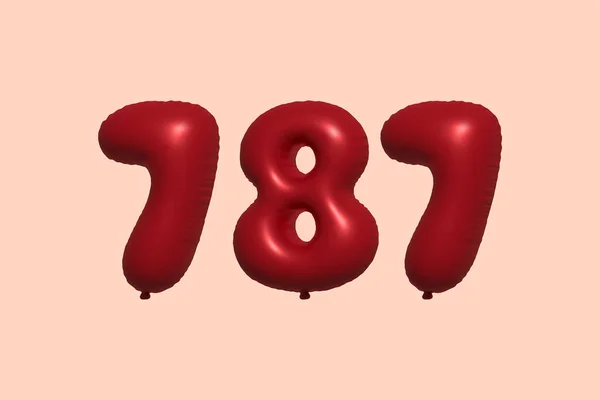 787 Nummerballong Tillverkad Realistisk Metallisk Luftballong Rendering Red Helium Ballonger — Stock vektor