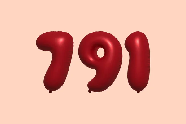 791 Zahlenballon Aus Realistischem Metallluftballon Rendering Red Helium Luftballons Zum — Stockvektor