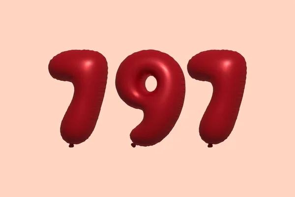 797 Aantal Ballon Gemaakt Van Realistische Metalen Luchtballon Rendering Rode — Stockvector