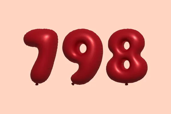 798 Balão Número Feito Balão Metálico Realista Renderização Balões Hélio — Vetor de Stock