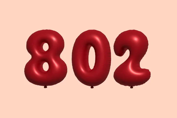 802 Zahlenballon Aus Realistischem Metallluftballon Rendering Red Helium Luftballons Zum — Stockvektor