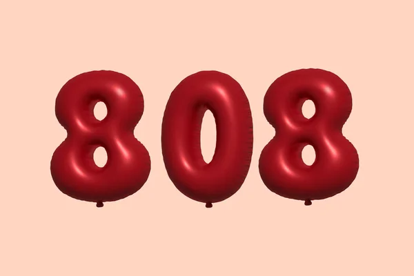 808 Nummerballong Tillverkad Realistisk Metallisk Luftballong Rendering Red Helium Ballonger — Stock vektor