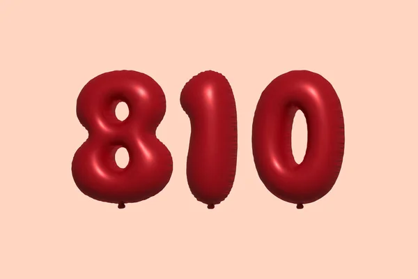 810 Aantal Ballon Gemaakt Van Realistische Metalen Luchtballon Rendering Rode — Stockvector