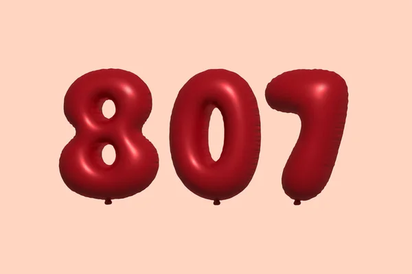 807 Číslo Balón Realistického Kovového Vzduchového Balónu Rendering Červené Helium — Stockový vektor